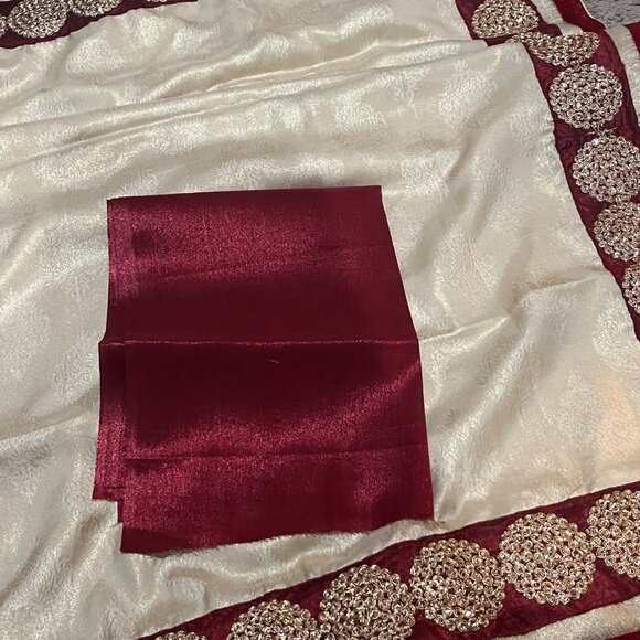 Beige Soft silk saree below $200 | Designer Beige silk saree with maroon order - Picture 7 of 13